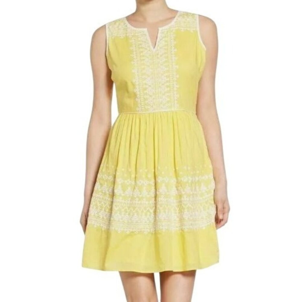 Vineyard Vines Buttercream Yellow  Embroidered Easter Spring  Mini Dress 6